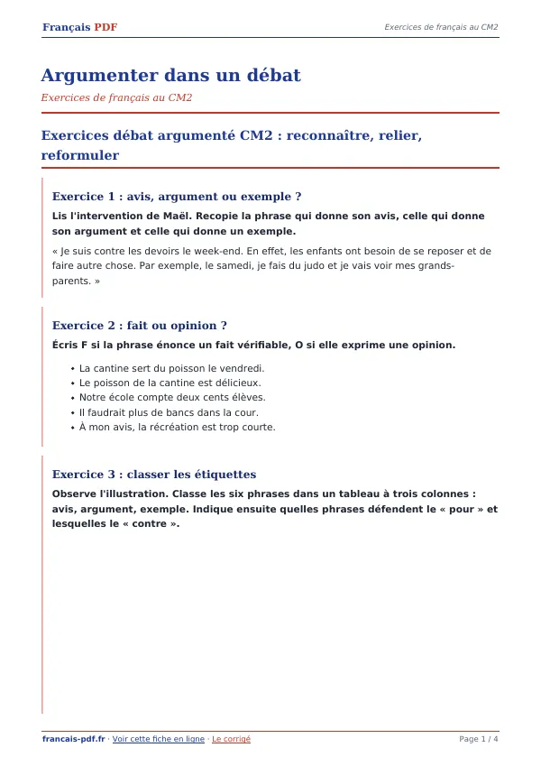 Exercices « Argumenter dans un débat » en PDF