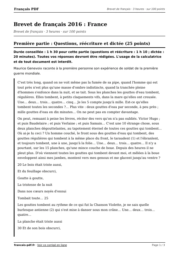 Brevet de français 2016 en PDF