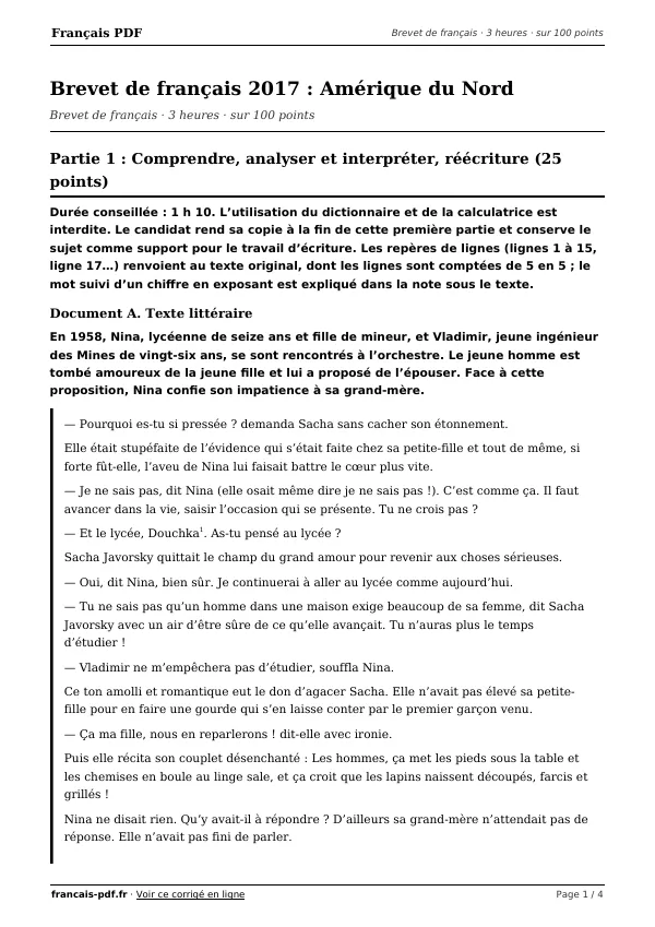 Brevet de français 2017 en PDF