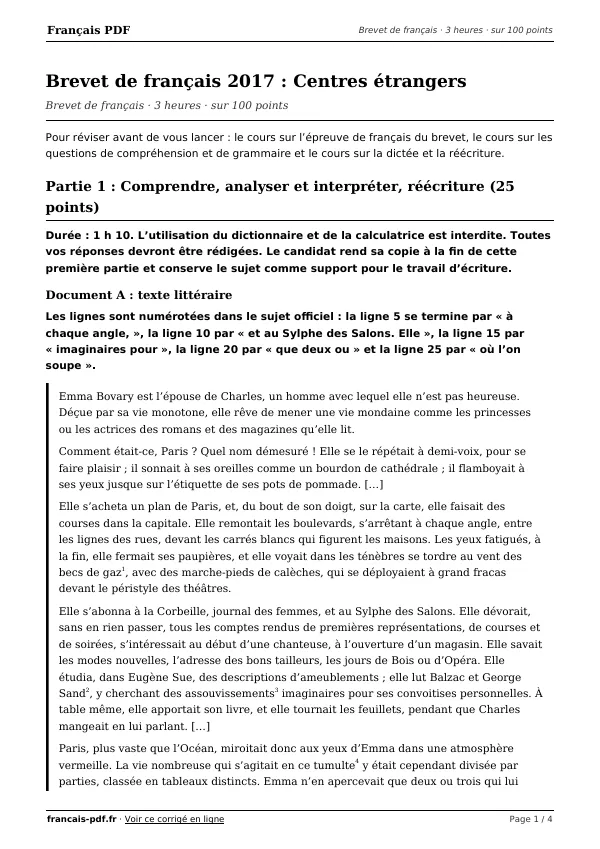 Brevet de français 2017 en PDF