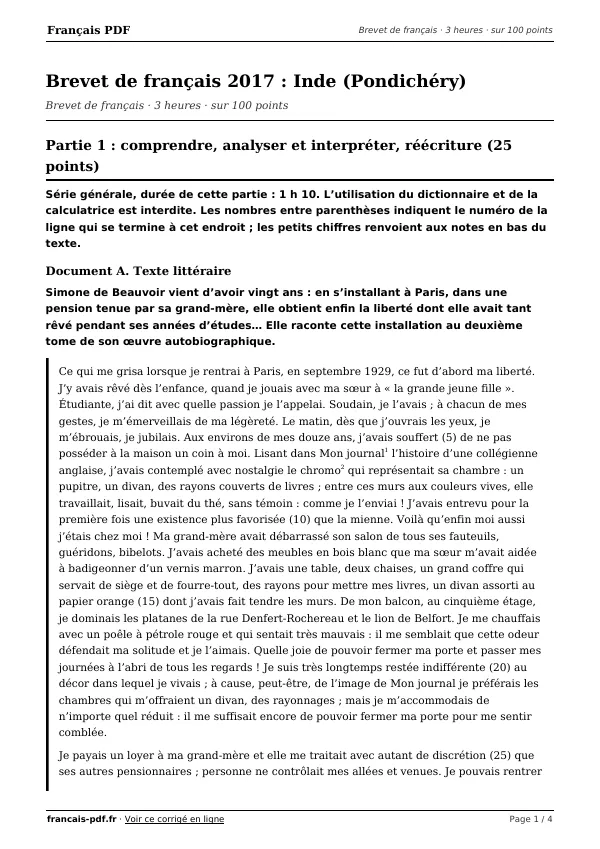 Brevet de français 2017 en PDF
