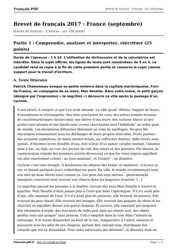 Brevet de français 2017 en PDF