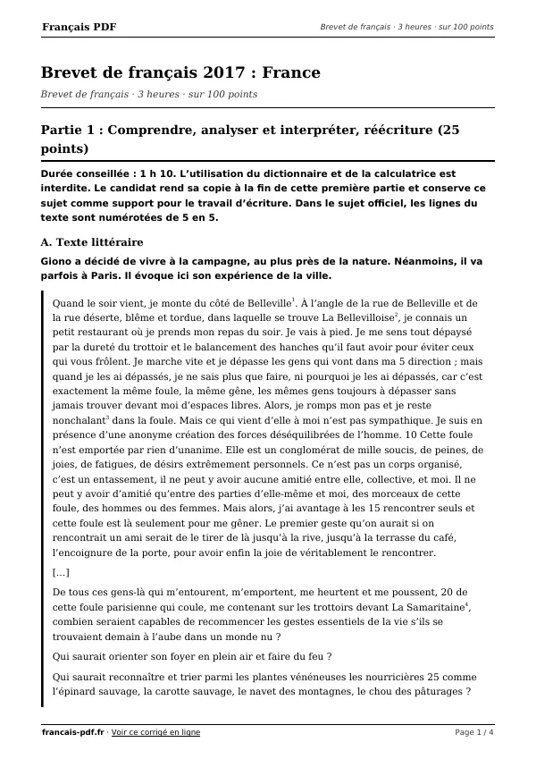 Brevet de français 2017 en PDF