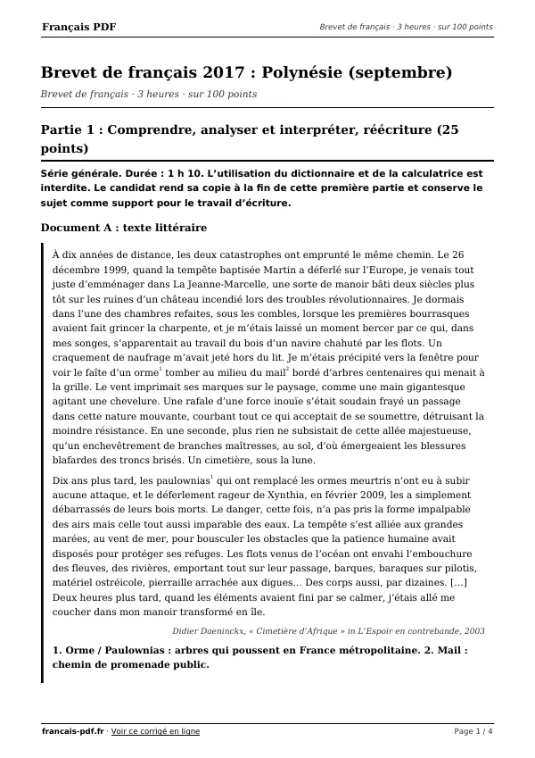 Brevet de français 2017 en PDF