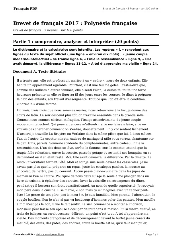 Brevet de français 2017 en PDF