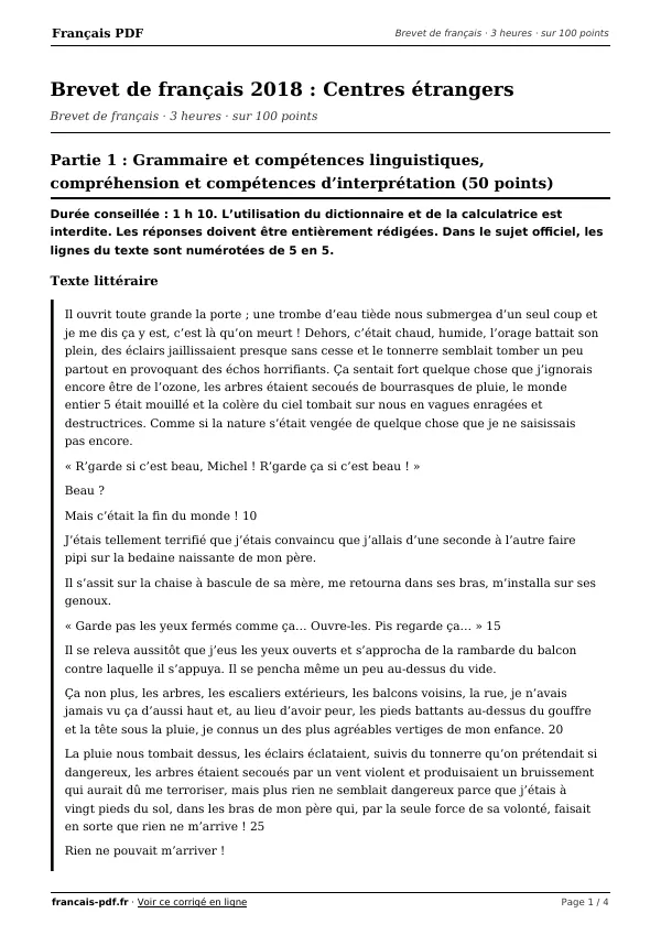 Brevet de français 2018 en PDF