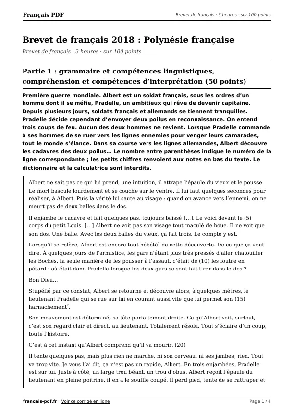 Brevet de français 2018 en PDF