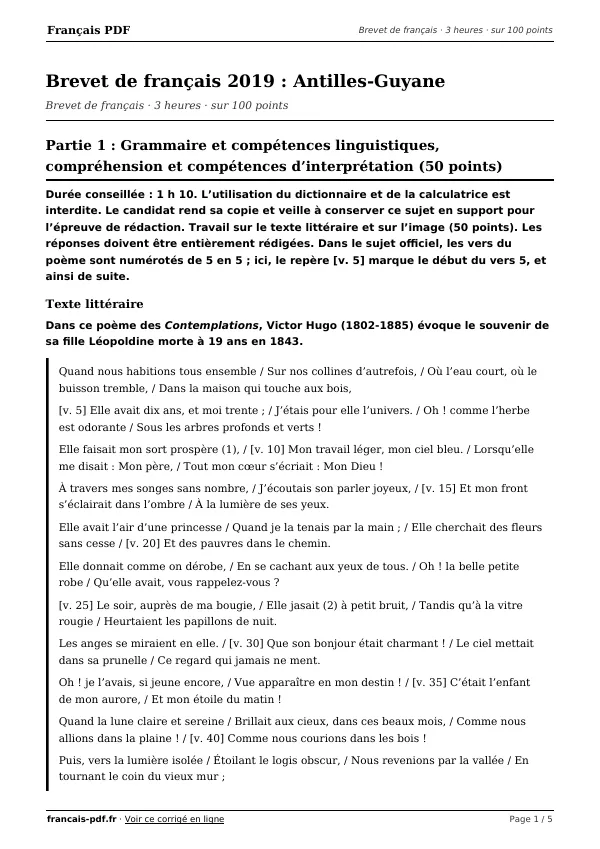 Brevet de français 2019 en PDF