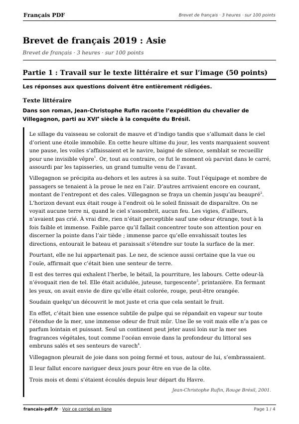 Brevet de français 2019 en PDF