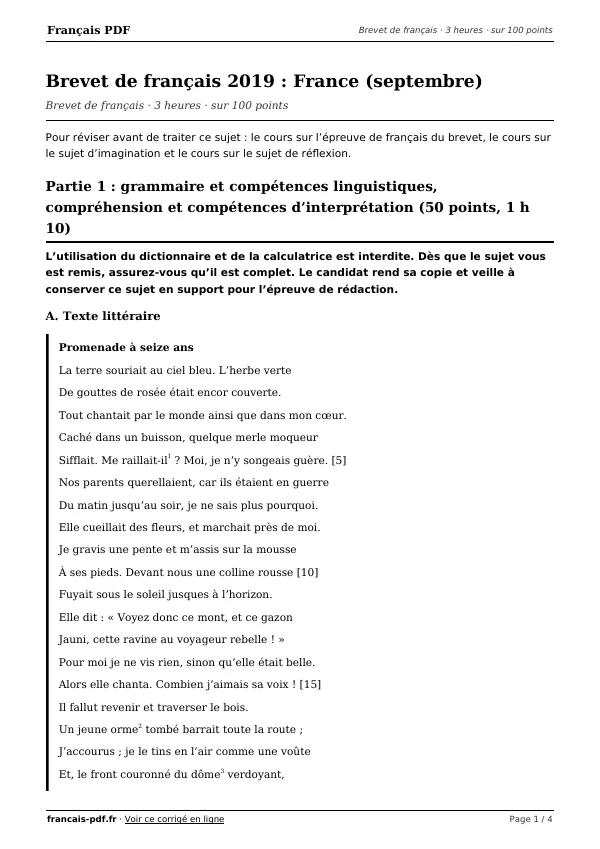 Brevet de français 2019 en PDF