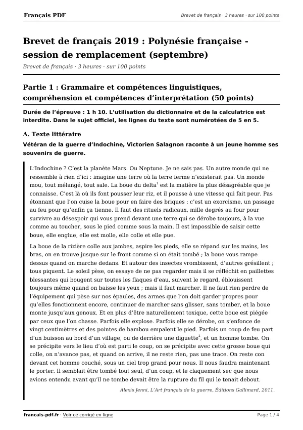 Brevet de français 2019 en PDF