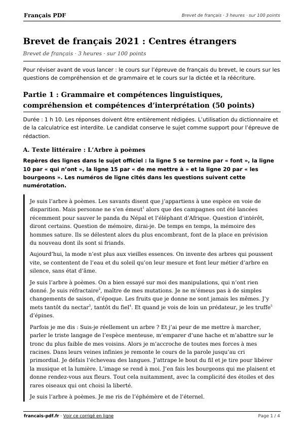 Brevet de français 2021 en PDF