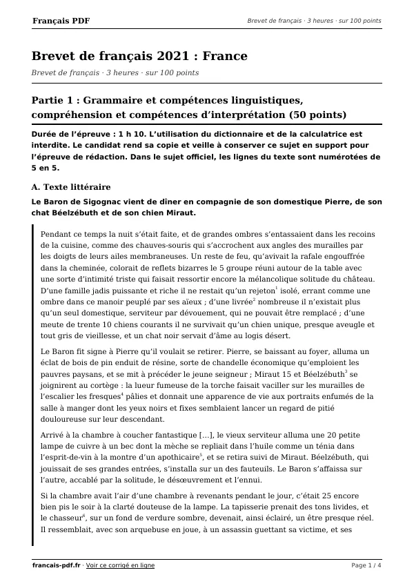 Brevet de français 2021 en PDF
