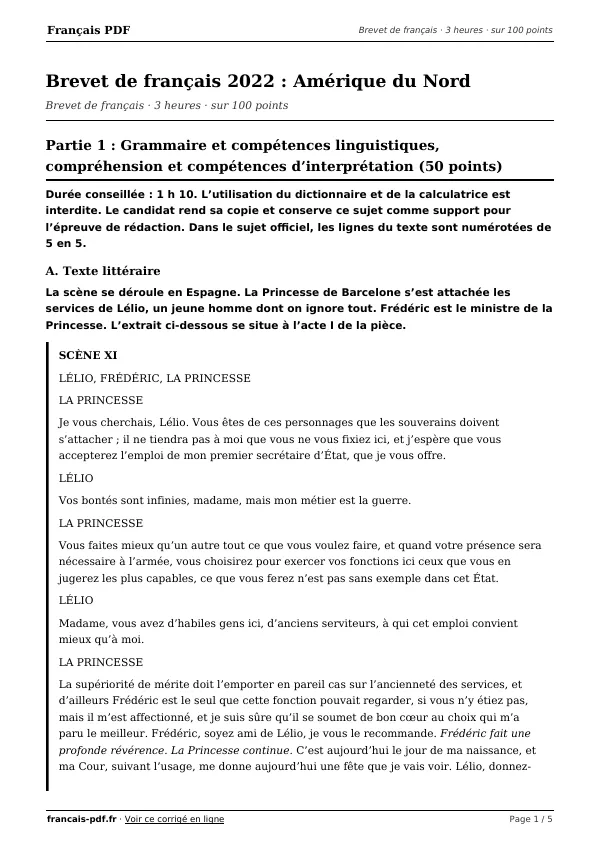 Brevet de français 2022 en PDF