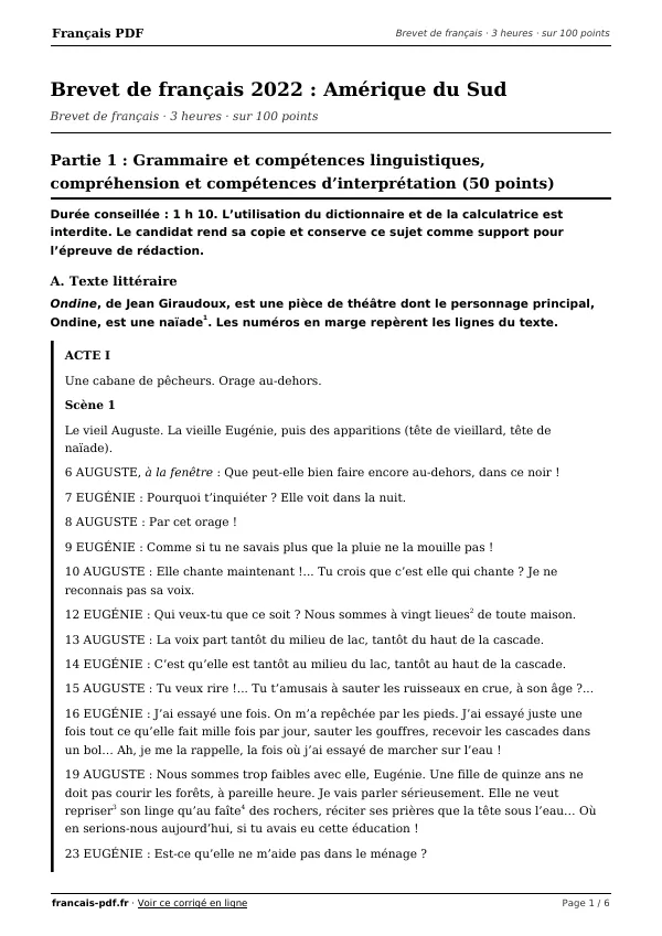 Brevet de français 2022 en PDF