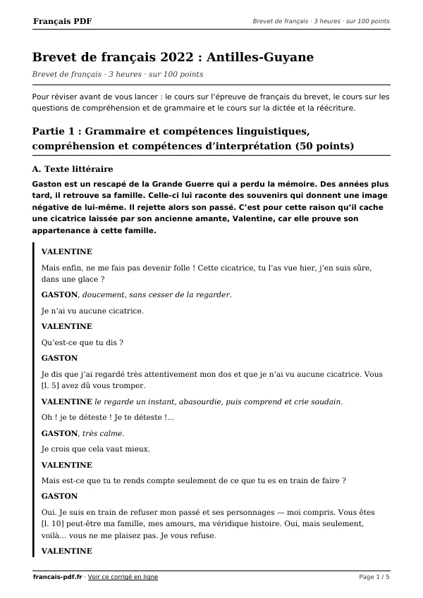 Brevet de français 2022 en PDF