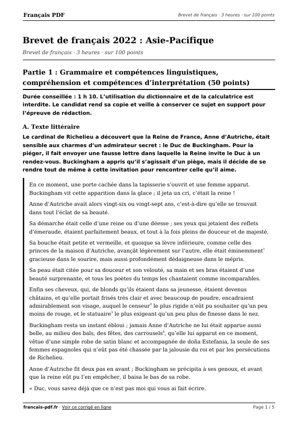 Brevet de français 2022 en PDF