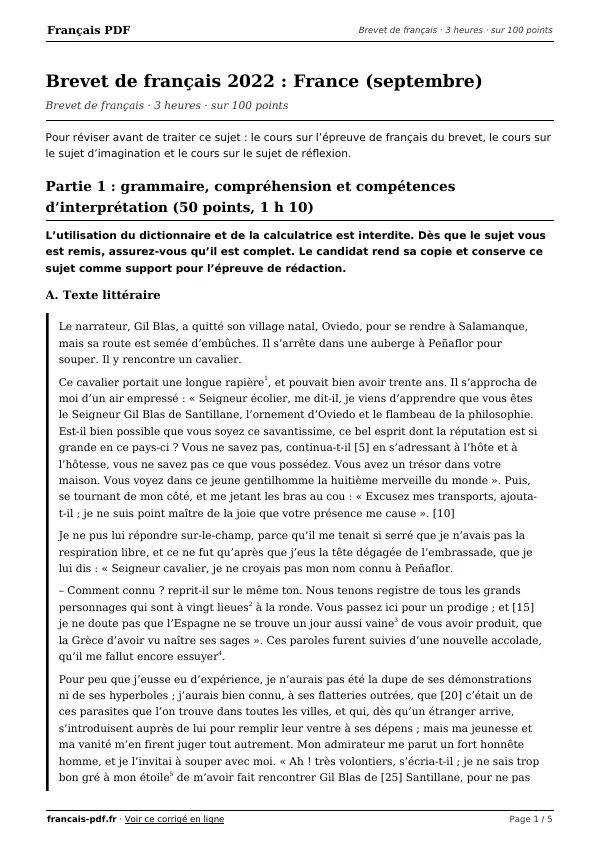 Brevet de français 2022 en PDF