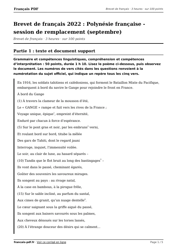 Brevet de français 2022 en PDF
