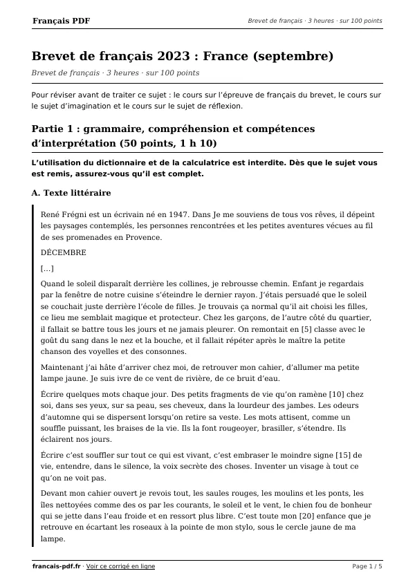 Brevet de français 2023 en PDF