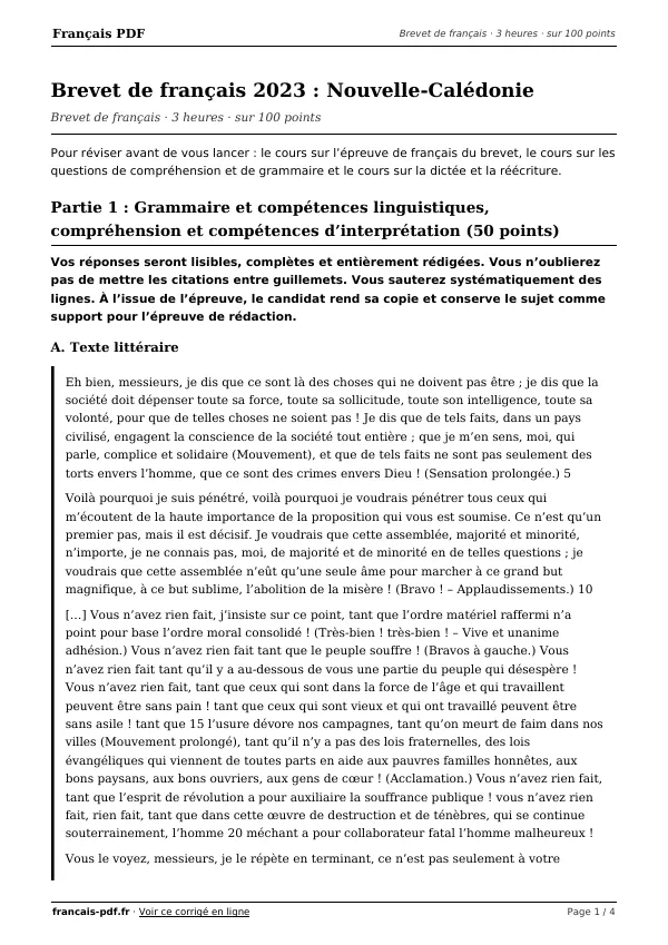 Brevet de français 2023 en PDF