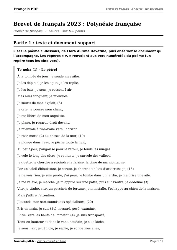 Brevet de français 2023 en PDF