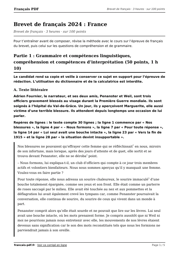Brevet de français 2024 en PDF