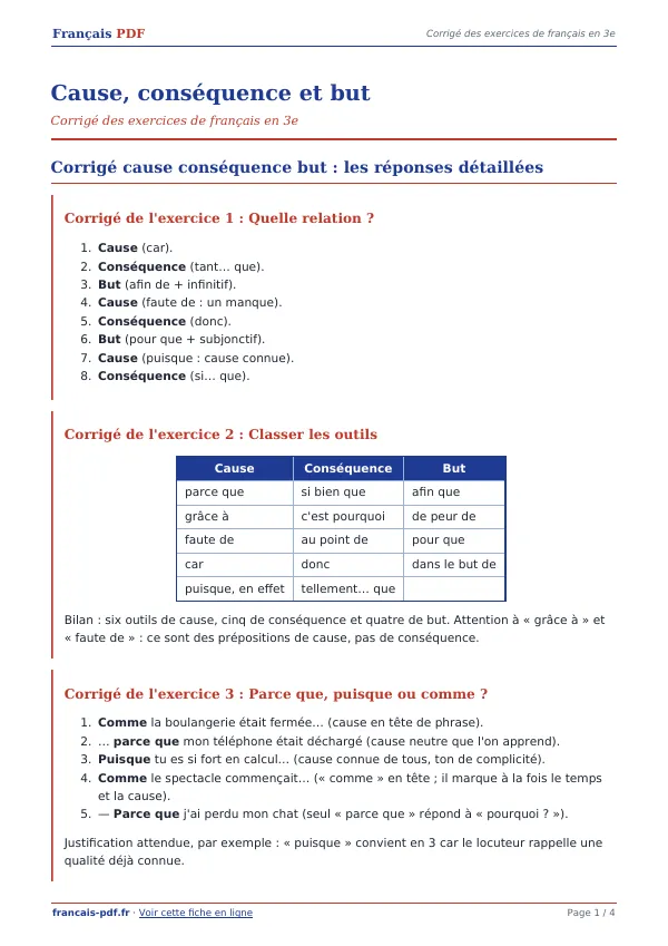 Corrigé « Cause, conséquence et but » en PDF