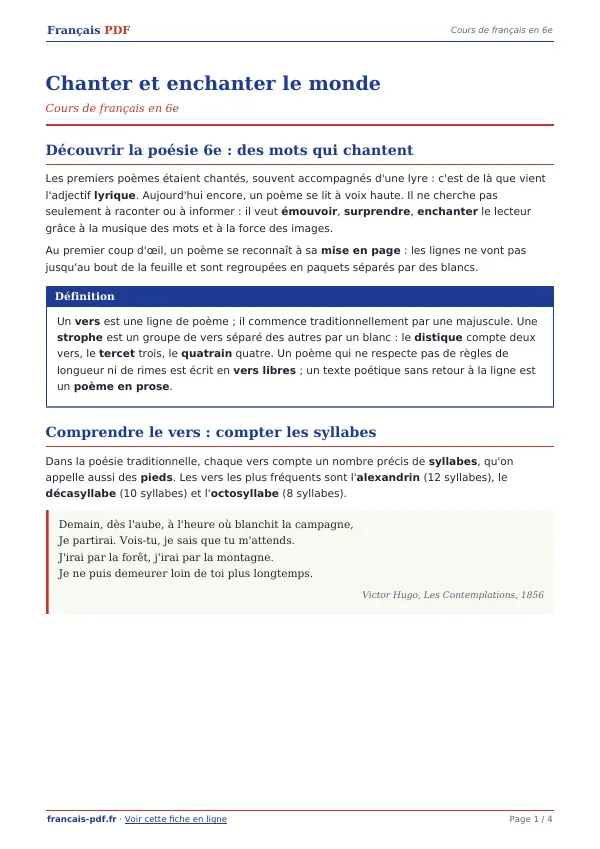 Cours « Chanter et enchanter le monde » en PDF