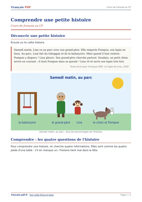 Cours « Comprendre une petite histoire » en PDF
