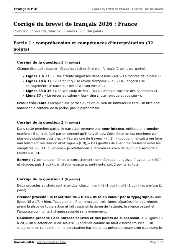 Corrigé du brevet de français 2026 en PDF