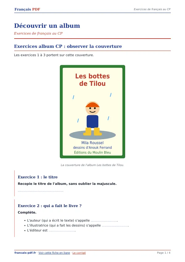 Exercices « Découvrir un album » en PDF