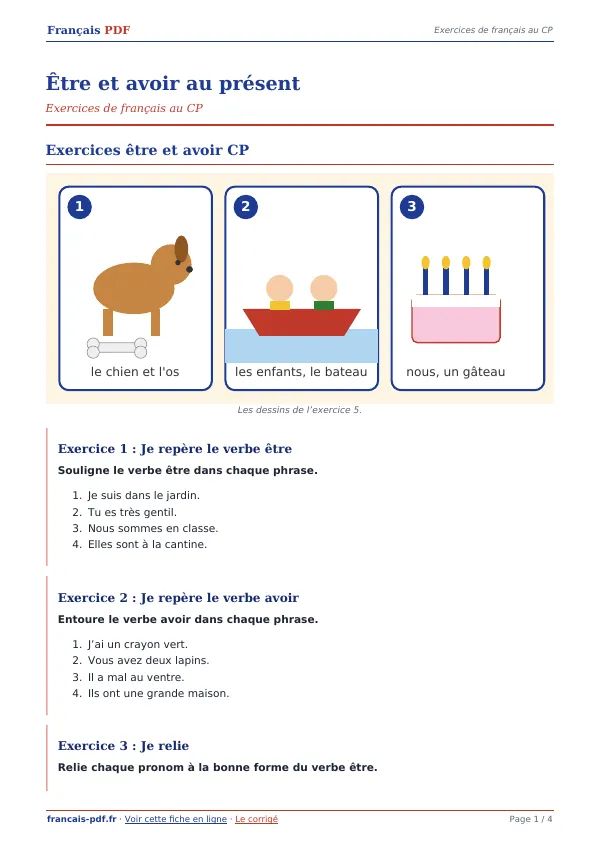 Exercices « Être et avoir au présent » en PDF