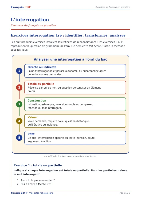Exercices « L’interrogation » en PDF