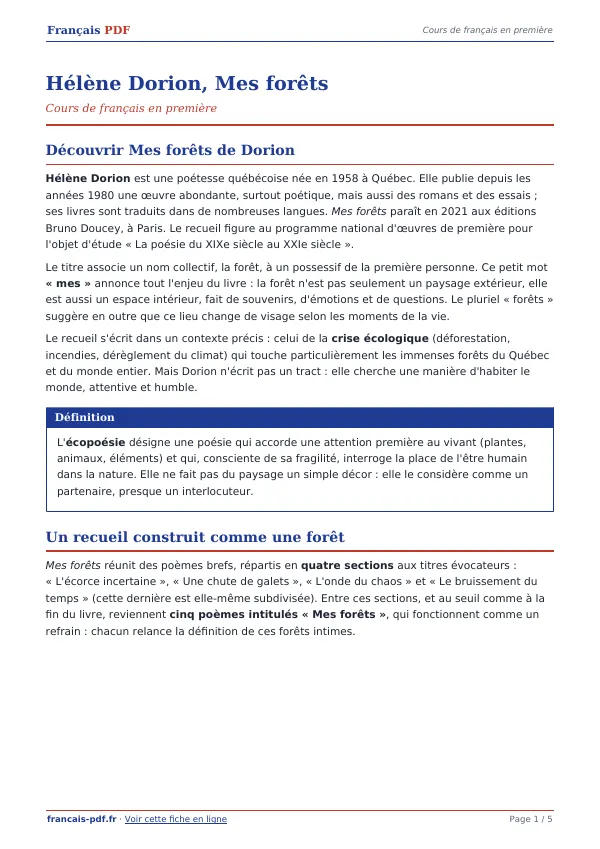 Cours « Hélène Dorion, Mes forêts » en PDF