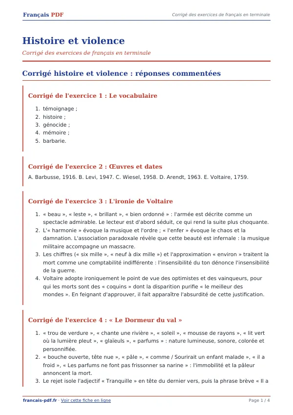 Corrigé « Histoire et violence » en PDF
