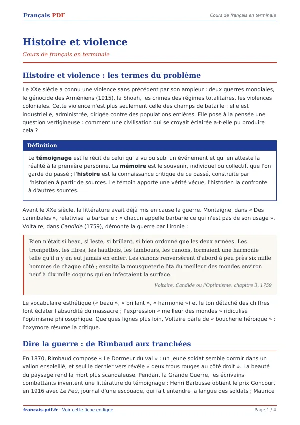 Cours « Histoire et violence » en PDF