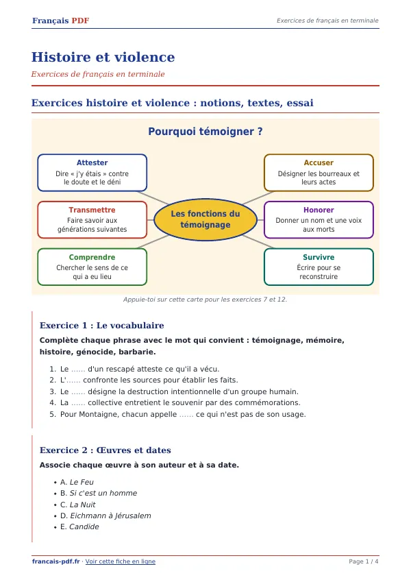 Exercices « Histoire et violence » en PDF