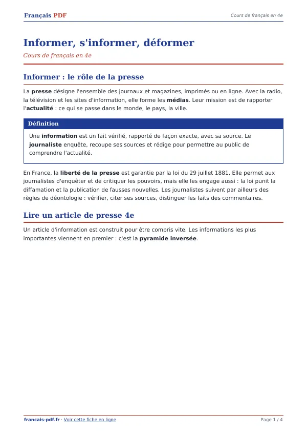 Cours « Informer, s’informer, déformer » en PDF