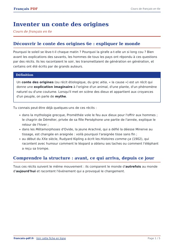 Cours « Inventer un conte des origines » en PDF