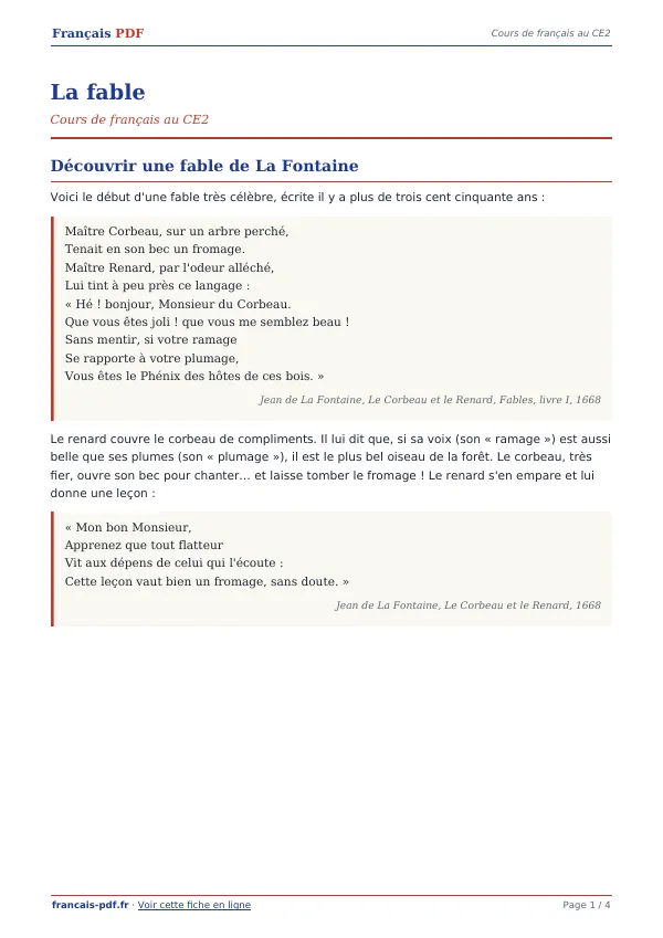 Cours « La fable » en PDF