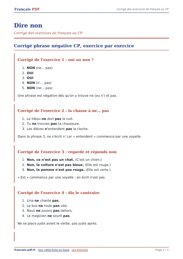 Corrigé « Dire non » en PDF
