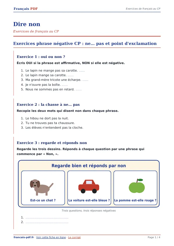 Exercices « Dire non » en PDF