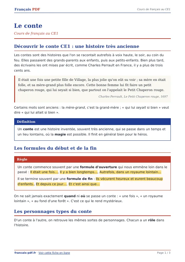 Cours « Le conte » en PDF