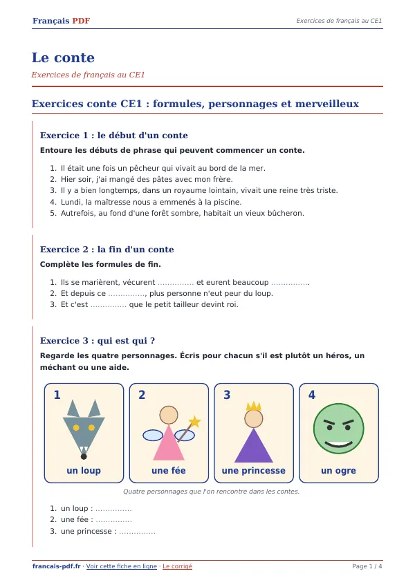 Exercices « Le conte » en PDF