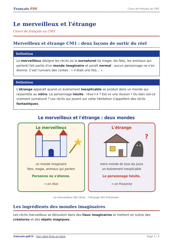 Cours « Le merveilleux et l’étrange » en PDF