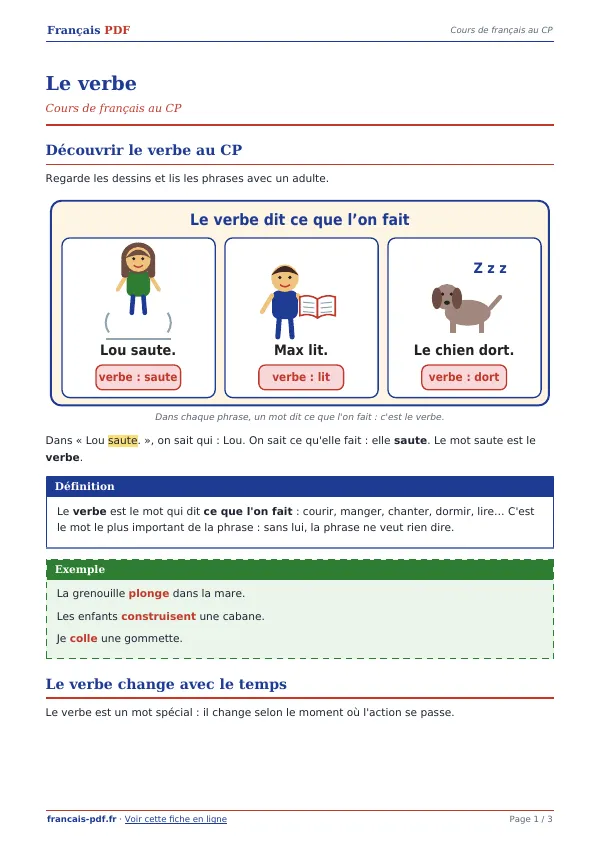 Cours « Le verbe » en PDF