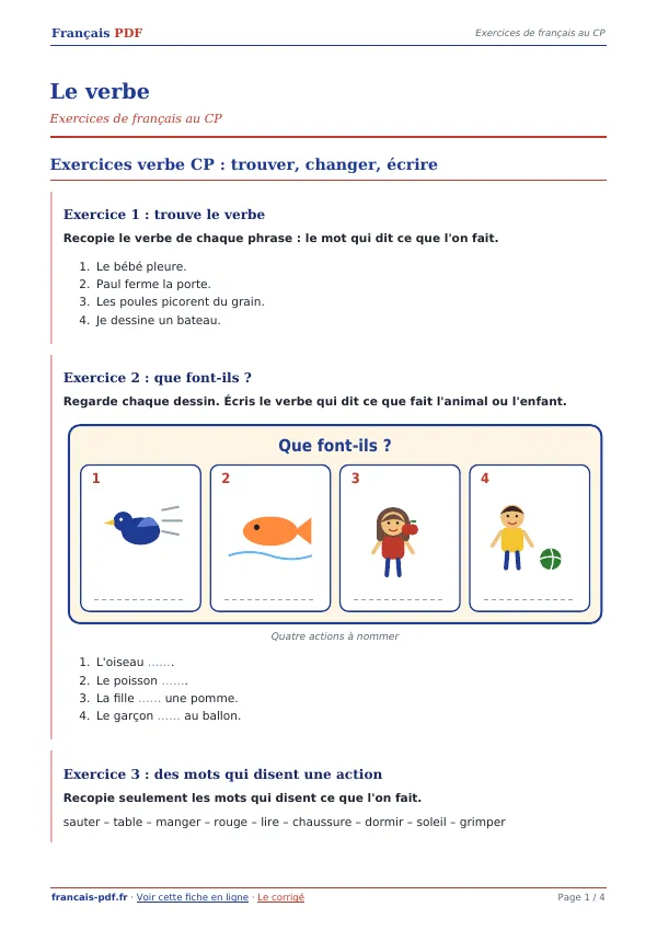 Exercices « Le verbe » en PDF