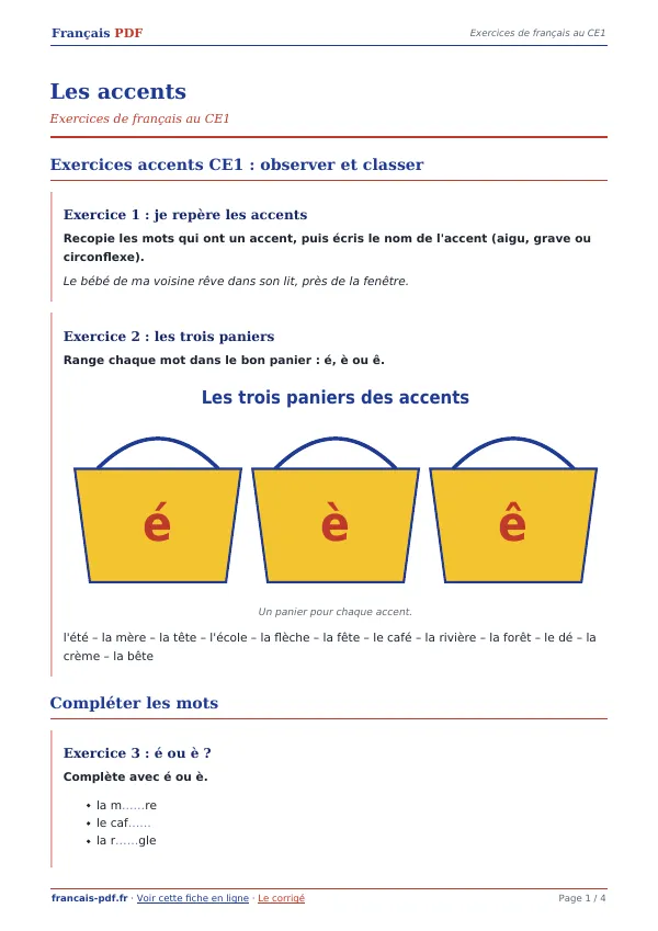 Exercices « Les accents » en PDF