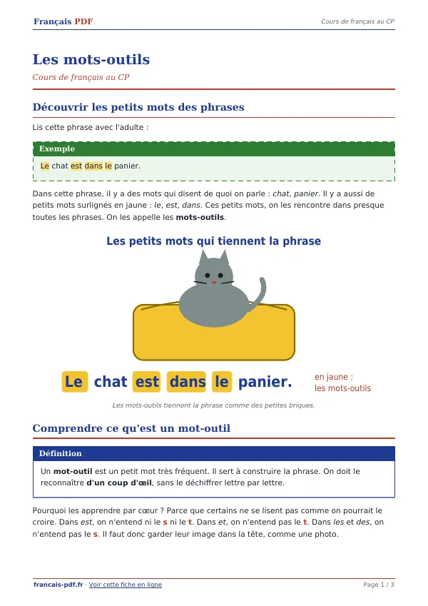 Cours « Les mots-outils » en PDF